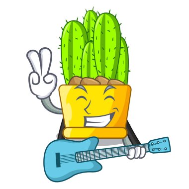 Bir pot karikatür ile gitar cereus kaktüs