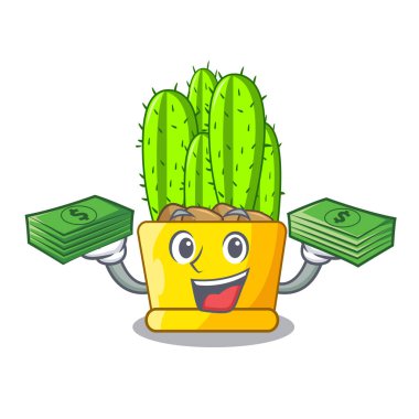 Bir pot karikatür ile para cereus kaktüs