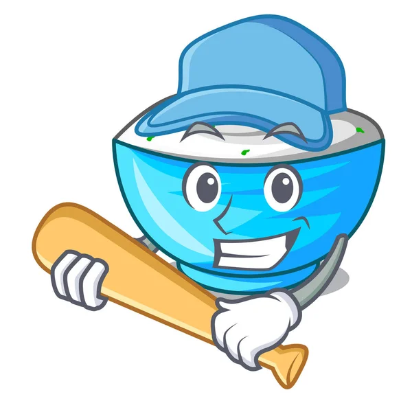 Jouer à la crème sure de baseball dans un bol en verre dessin animé — Image vectorielle