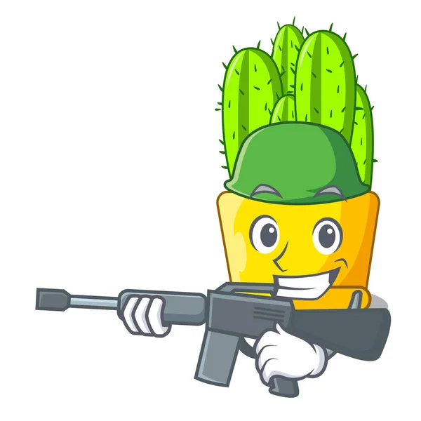 Army grön cereus kaktus på karaktär tecknade — Stock vektor