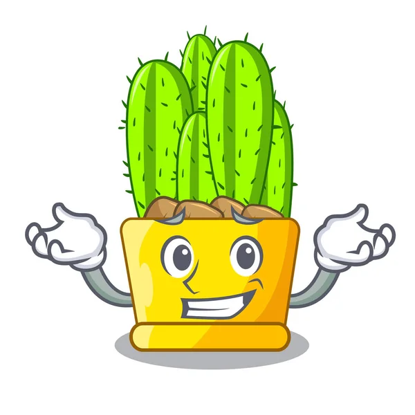 Grinning cereus cactus bouquet on character cartoon — Stock Vector