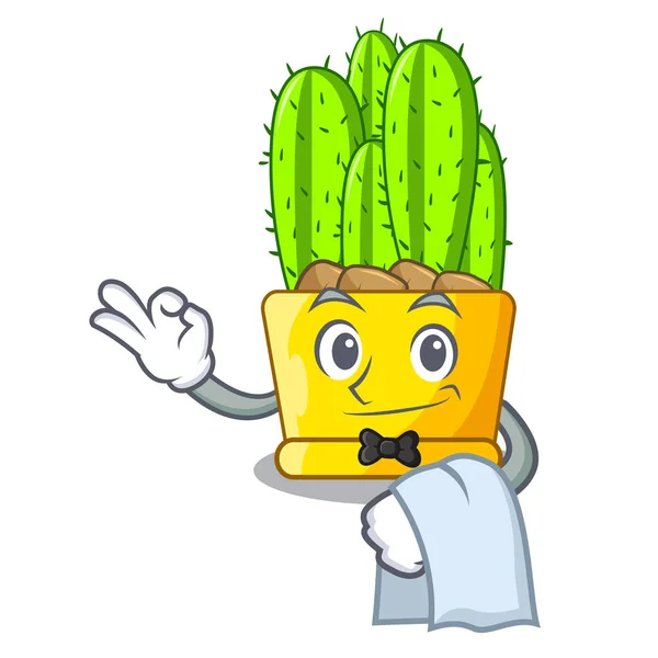 Waiter cereus cactus in a pot cartoon — Stock Vector