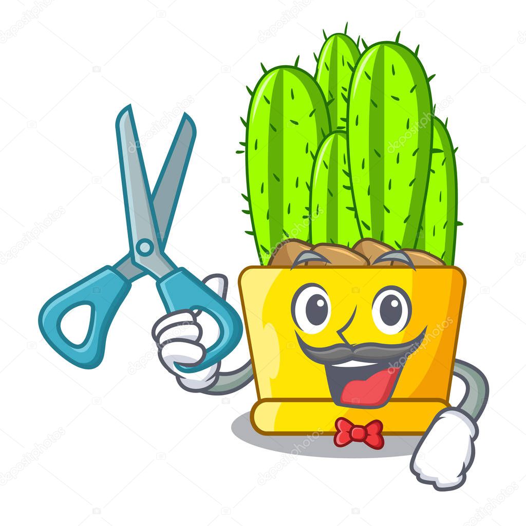 Barber green cereus cactus on character cartoon