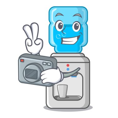 Plastik şişe karikatür ile fotoğrafçı su soğutucu