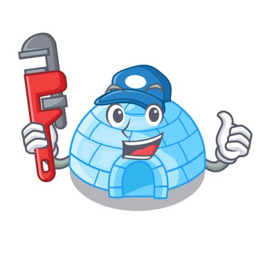 Tesisatçı karikatür buz evi Igloo gün kar yağışı üzerinde