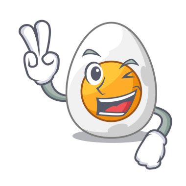 İki parmak karakter sabit haşlanmış yumurta yemeye hazır