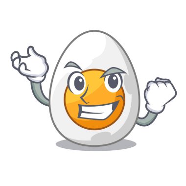 Başarılı karakter sabit haşlanmış yumurta yemeye hazır