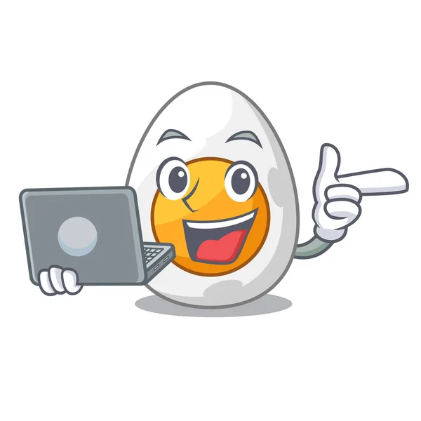 A reggeli szeletelt főtt tojás laptop rajzfilm — Stock Vector