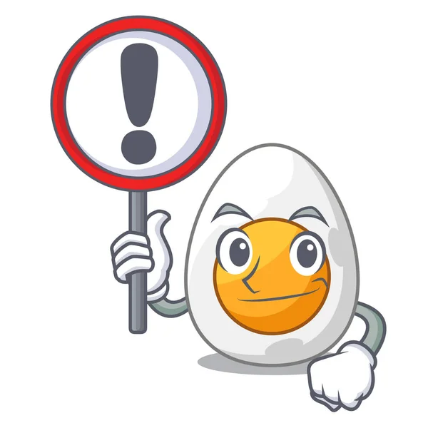 Con cartello cartone animato uovo sodo affettato a colazione — Vettoriale Stock
