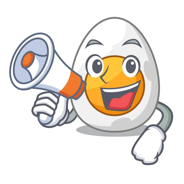 With megaphone cartoon boiled egg sliced for breakfast — Stock Vector