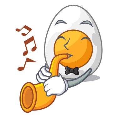 Trompet ile haşlanmış yumurta maskot karikatür soyulmuş