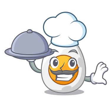 Şef gıda ile haşlanmış yumurta maskot karikatür soyulmuş.