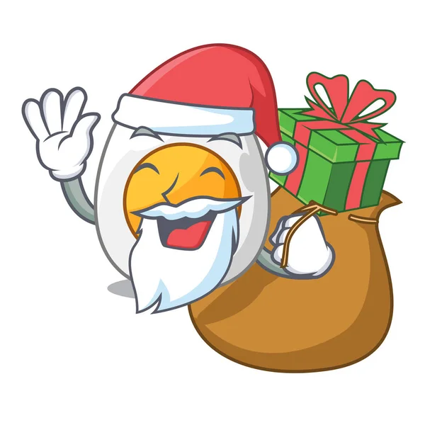 Papai Noel com presente ovo recém-cozido isolado em desenhos animados mascote — Vetor de Stock