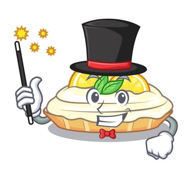 Sihirbaz maskot lezzetli ev yapımı limonlu kek şekerle