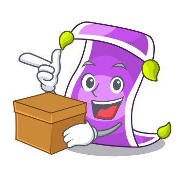 Kutusu karikatür uçan halı ile mavi gökyüzü vektör çizim karşı