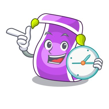 Saat çizgi film uçan halı ile mavi gökyüzü vektör çizim karşı