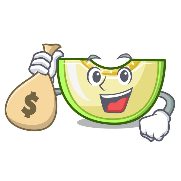 Z pieniędzy torby kromka melon na białym tle na kreskówki — Wektor stockowy