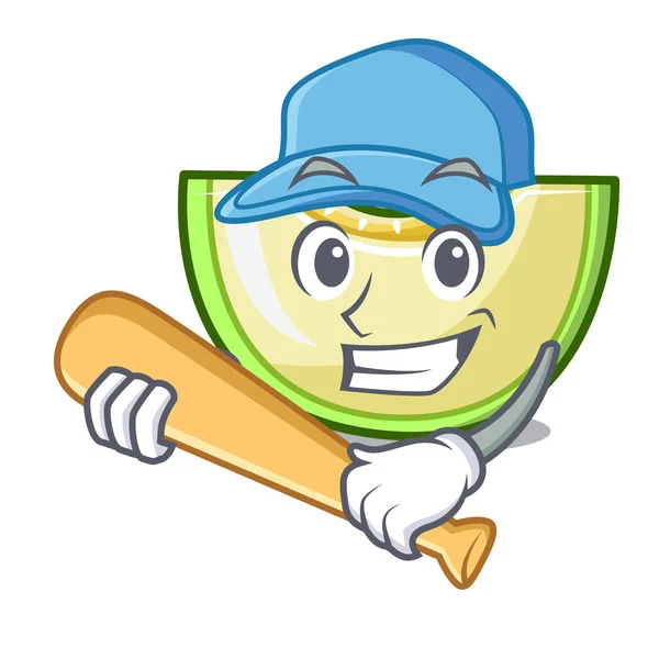 Jouer au baseball tranche de melon isolé sur bande dessinée — Image vectorielle