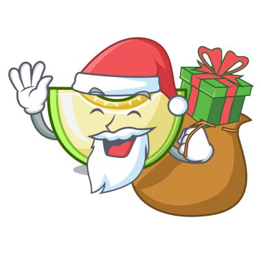 Noel Baba hediye karikatür ile taze kavun Yeşil tatlı dilimlenmiş