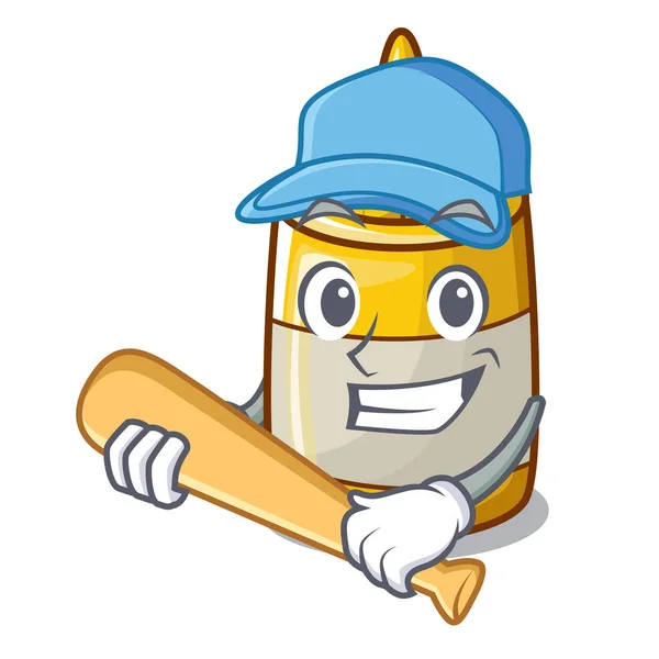 Jouer au baseball bouteille de moutarde conteneur dessin animé sans étiquette — Image vectorielle