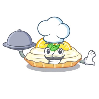 Şef gıda karikatür lezzetli limon beze pasta parçası ile