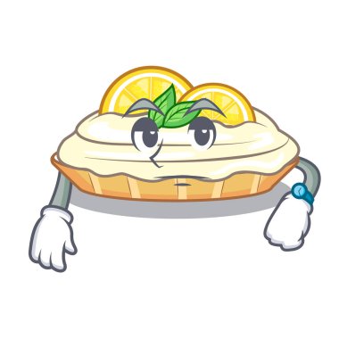 Maskot lezzetli ev yapımı limon bekleyen pasta şeker vektör çizim ile