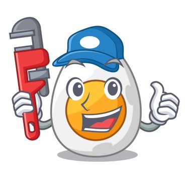 Taze haşlanmış yumurta maskot karikatür izole tesisatçı