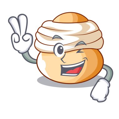 İki semla tatlı krem Paskalya çöreği karakter parmak