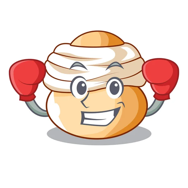 Boxing cartoon semla bun dengan pasta almond - Stok Vektor