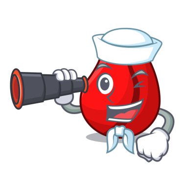 Denizci karikatür izole dürbün kola fındık meyve ile