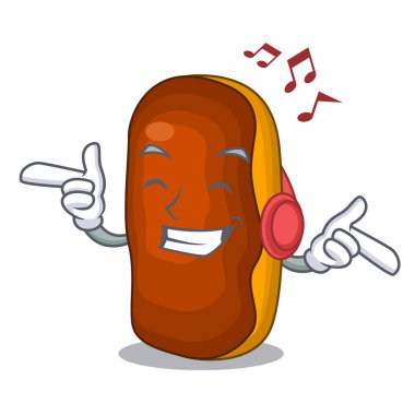 Dinleme müzik maskot karikatür pasta kek rengi çikolata vektör çizim