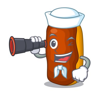 Denizci dürbün maskot karikatür pasta kek rengi çikolata ile