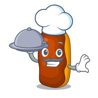 Şef gıda maskot karikatür pasta kek rengi çikolata ile