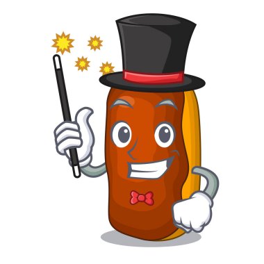 Sihirbaz karikatür kek pasta tereyağı çikolatalı vektör çizim dekore edilmiştir.