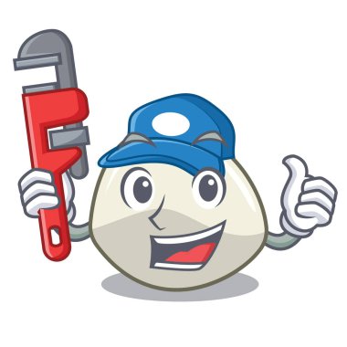 Maskot karikatür izole tesisatçı mozzarella peyniri