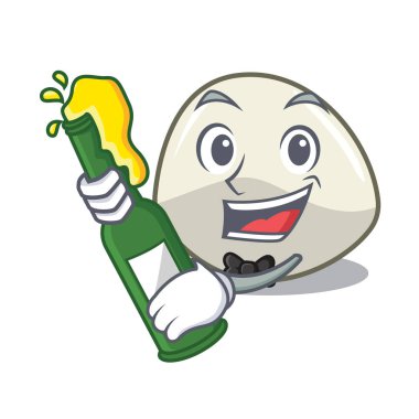 Maskot karikatür izole bira mozzarella peyniri ile