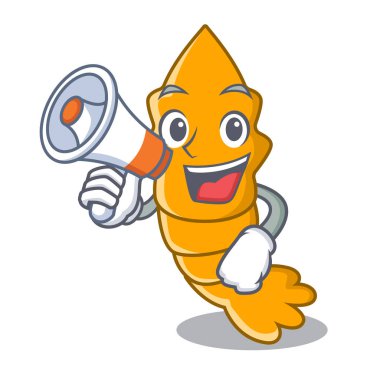 Megafon karides ile bir karakter karikatür tarzı üzerinde