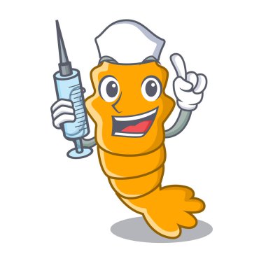 Hemşire taze çiğ karides karakter karikatür