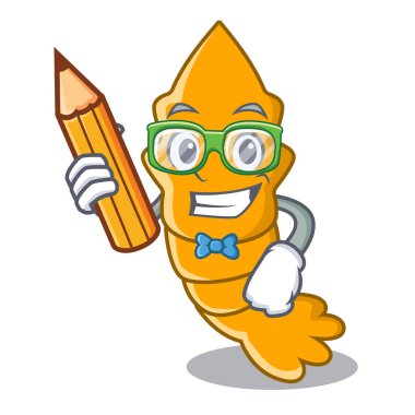 Öğrenci taze çiğ karides karakter karikatür