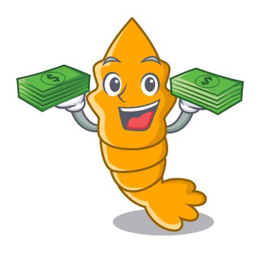 Parayla maskot karikatür izole karides pişmiş