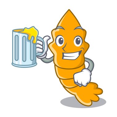 Suyu ile maskot karikatür izole karides pişmiş