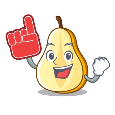 Köpük parmak taze sulu armut maskot karikatür dilimlenmiş