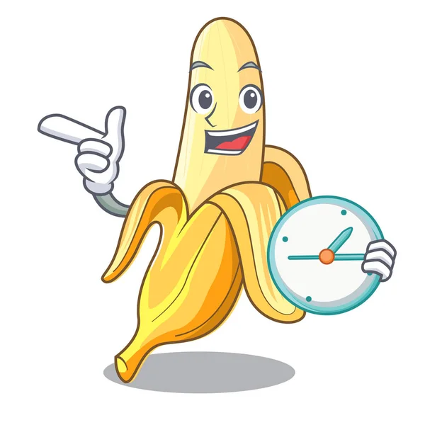 Με ρολόι χαρακτήρα μπανάνας στην αγορά φρούτων — Διανυσματικό Αρχείο