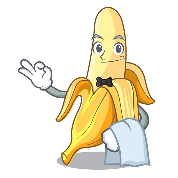 Σερβιτόρος νωπή μπανάνα φρούτα μασκότ κινούμενων σχεδίων ύφος — Διανυσματικό Αρχείο