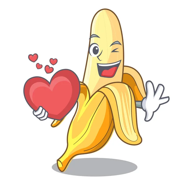 С сердцем свежие банановые фрукты талисман стиль мультфильма — стоковый вектор