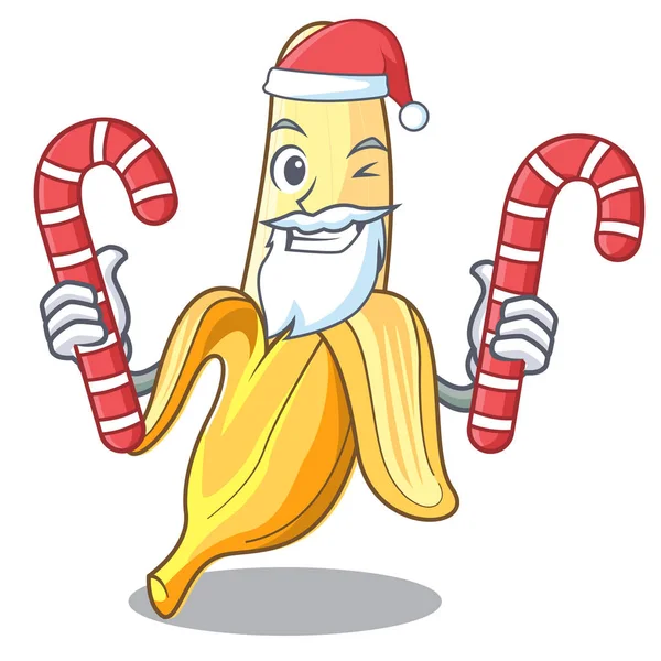 Santa avec des bonbons savoureux style mascotte de banane fraîche dessin animé — Image vectorielle