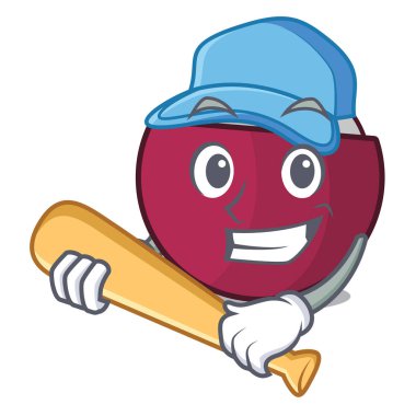 Tropikal mangosteen izole beyzbol karakter karikatür vektör çizim üzerinde oynama