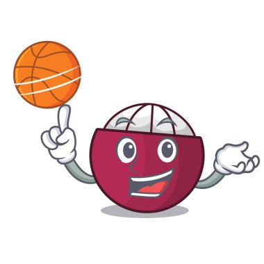 Çizgi film vektör illüstrasyon izole basketbol karakter tropikal mangosten ile