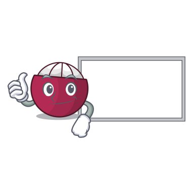 Başparmak yukarıya ile Yönetim Kurulu karakter tropikal mangosteen karikatür vektör illüstrasyon izole