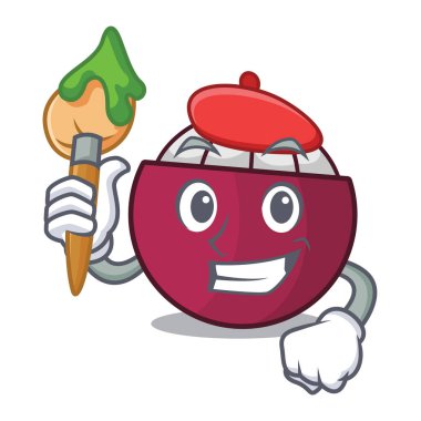 Sanatçı karakter tropikal mangosteen karikatür vektör illüstrasyon izole